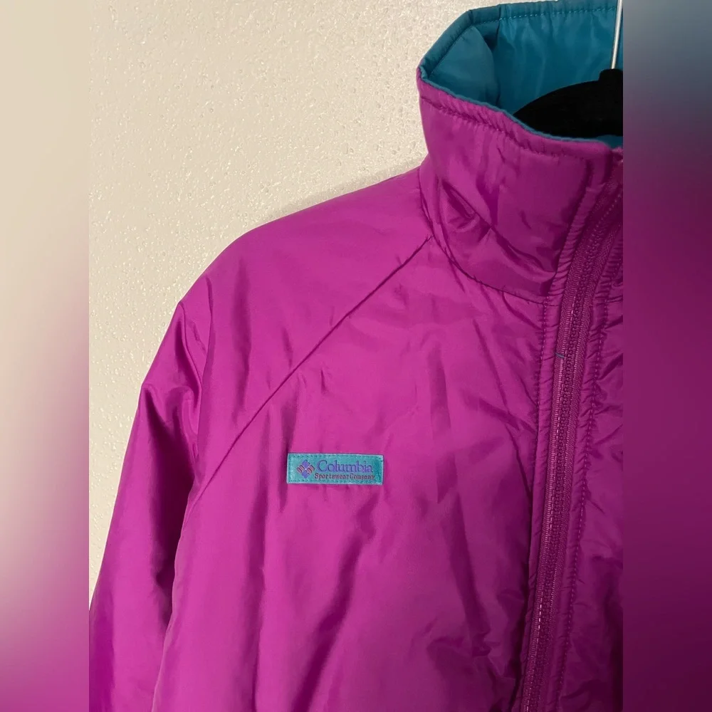 Vtg COLUMBIA Reversible teal & purple Puffer Jacket Womens size S Thinsulate